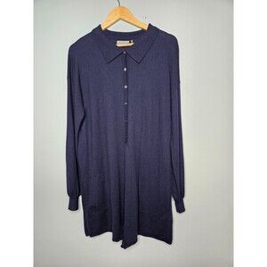 DRESS FORUM Knit Button Up Long Sleeve Romper Medium Navy Blue Collared Pockets